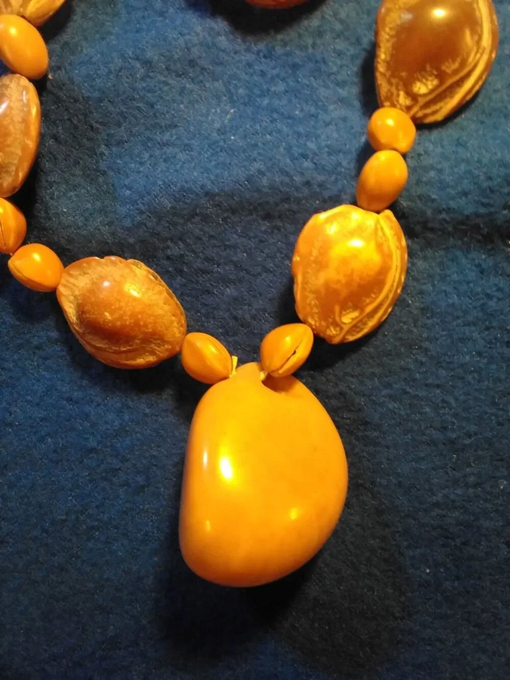 Vintage 17 Inch Puka Carved Nuts Beaded Indian Style Pendant Necklace #CJ6